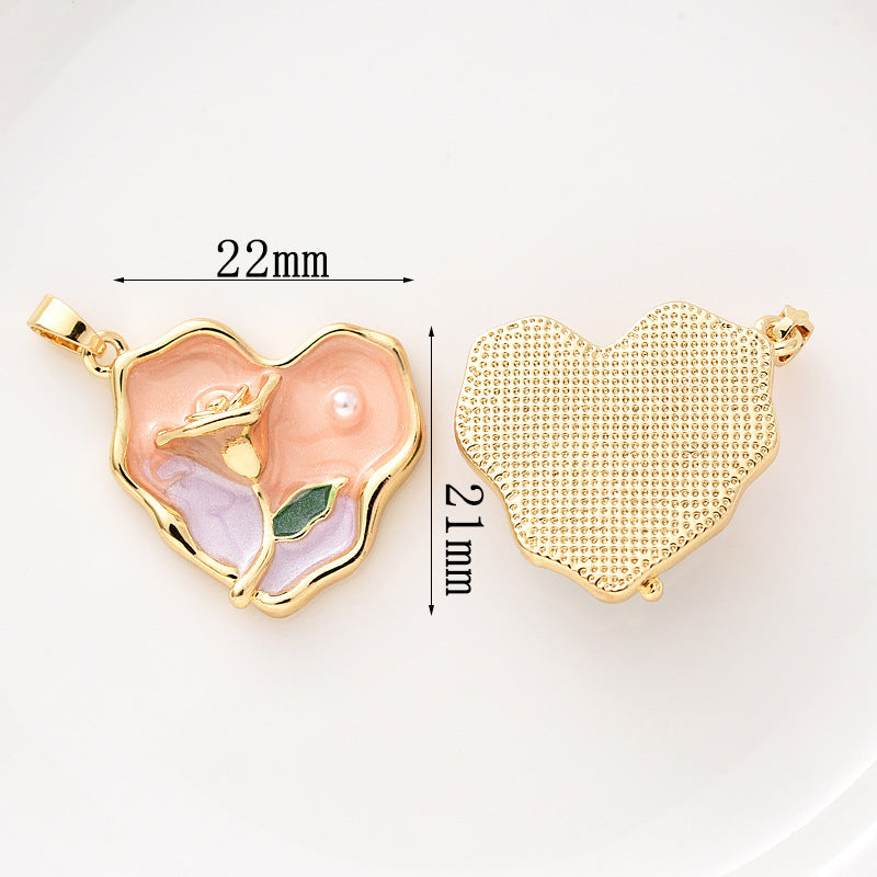 Wholesale Pearl Necklace Melon Buckle Pendant Oil Dropping Oil Painting Style Rose DIY Pearl Necklace Sweater Chain Accessories New